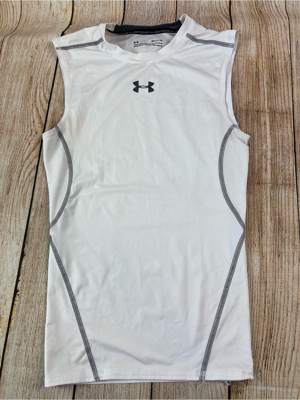 Mens Under Armour Compression Tank Top Shirt White Grey Size Small